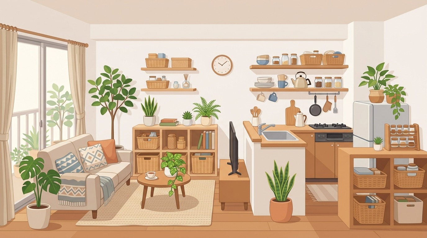 すっきり片づいた小さな部屋のイラスト